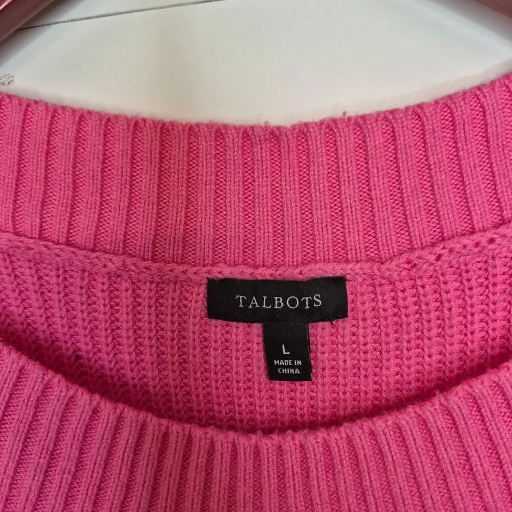 Talbots Womens Pink Knit Sweater Ribbed Crewneck Long Sleeve - Picture 2 of 5